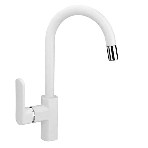 Single Handle Milk White 14.6 in. H Pull Down Sprayer Kitchen Faucet with 180° Swivel Spout