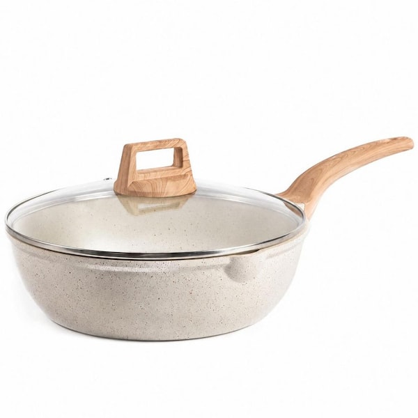 12-Inch White Granite Nonstick Sauté Pan with Lid, 5.5 qt, Induction-Compatible
