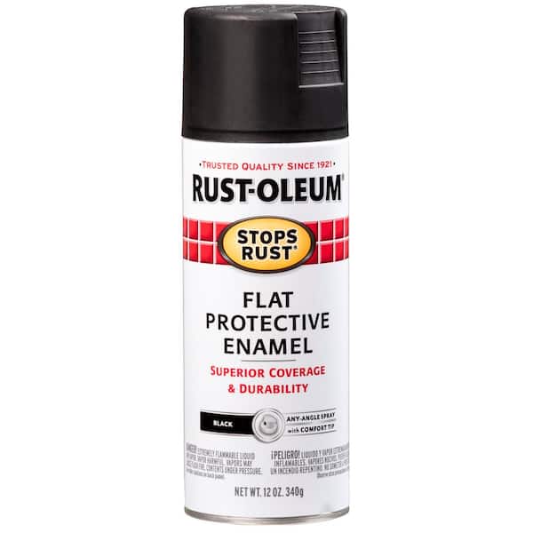 Rust-Oleum Enamel Spray Paint: Black, Flat, 15 oz - Outdoor, Use on Equipment, General Plant Maintece, Handrails, Machinery & STRUCTURAL Steel, 50 to