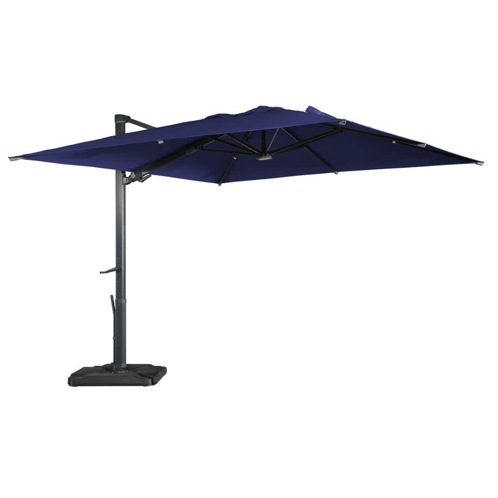 10ft Navy Blue Aluminum Cantilever Patio Umbrella with LED Lights