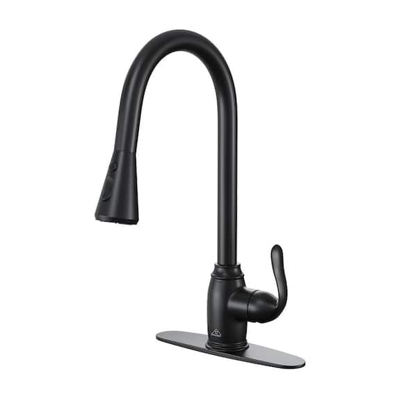 Dimakai Single Handle Pull Down Sprayer Kitchen Faucet with 360° Rotation and 3-Function Spray Head in Matte Black