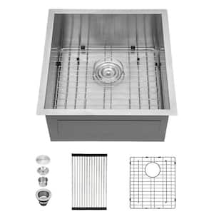Brushed Nickel Stainless Steel 13 in. Single Bowl Drop-in Kitchen Sink with Stainless Steel Dish Grid