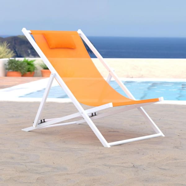 Leisuremod Sunset White Aluminum Outdoor Lounge Chair in Oange