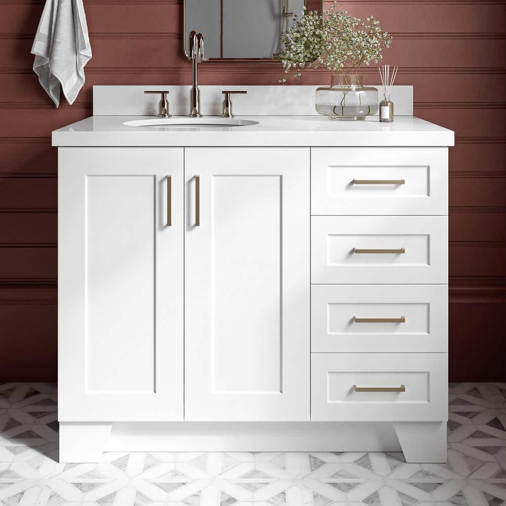 White Wood Freestanding Single Sink Bathroom Vanity with Quartz Top