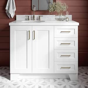 Taylor 43 in. W x 22 in. D x 36 in. H Freestanding Bath Vanity in White with Pure White Quartz Top