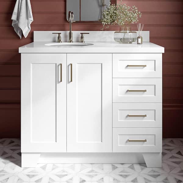Taylor 43 in. W x 22 in. D x 36 in. H Bath Vanity in White with Pure White Quartz Top