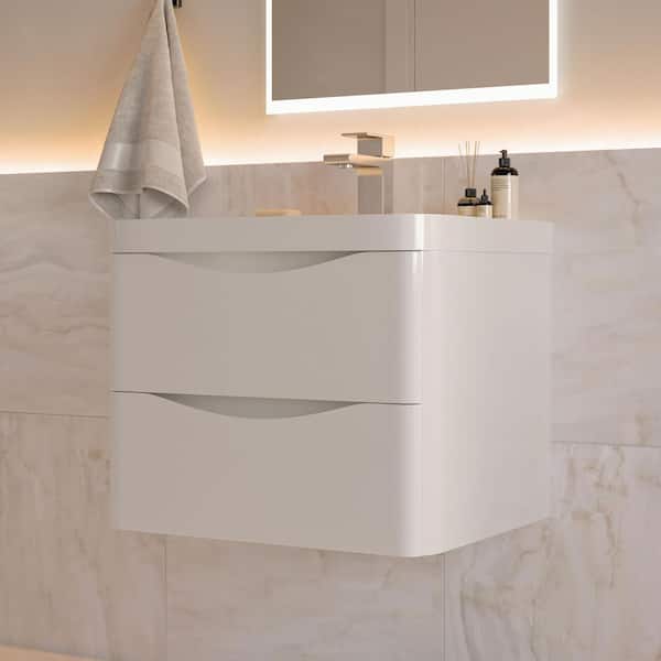 Tuscany 24 in. Modern Wall Hung Vanity in Glossy White with Vanity Top in White with White Basin