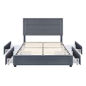 Kieranne 64.25 in. W Gray Queen Polyester Frame Upholstered Platform Bed