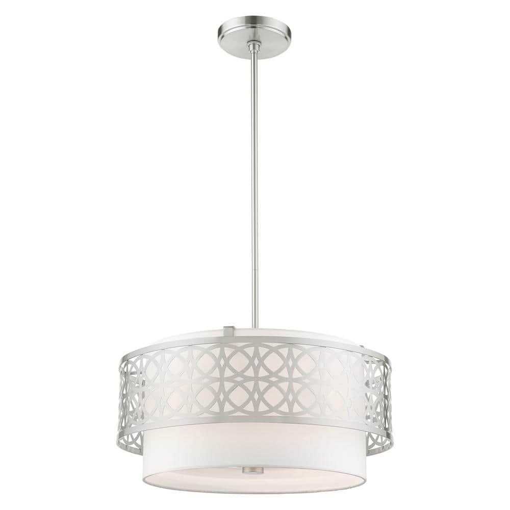 Nickel Drum Pendant Light with Latticework Shade