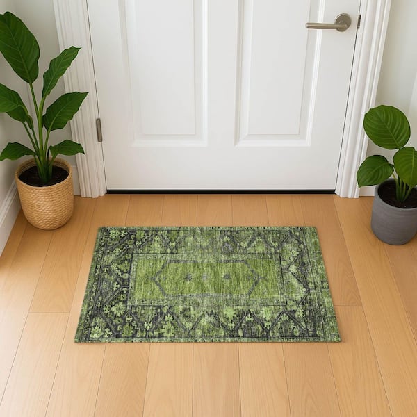 Mayfield Premium Machine Washable Abstract AMF1727 Olive 2 ft. x 3 ft. Area Rug
