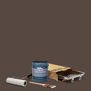 1 gal. #N210-7 Havana Coffee Extra Durable Satin Enamel Interior Paint and 5-Piece Wooster Set All-in-One Project Kit