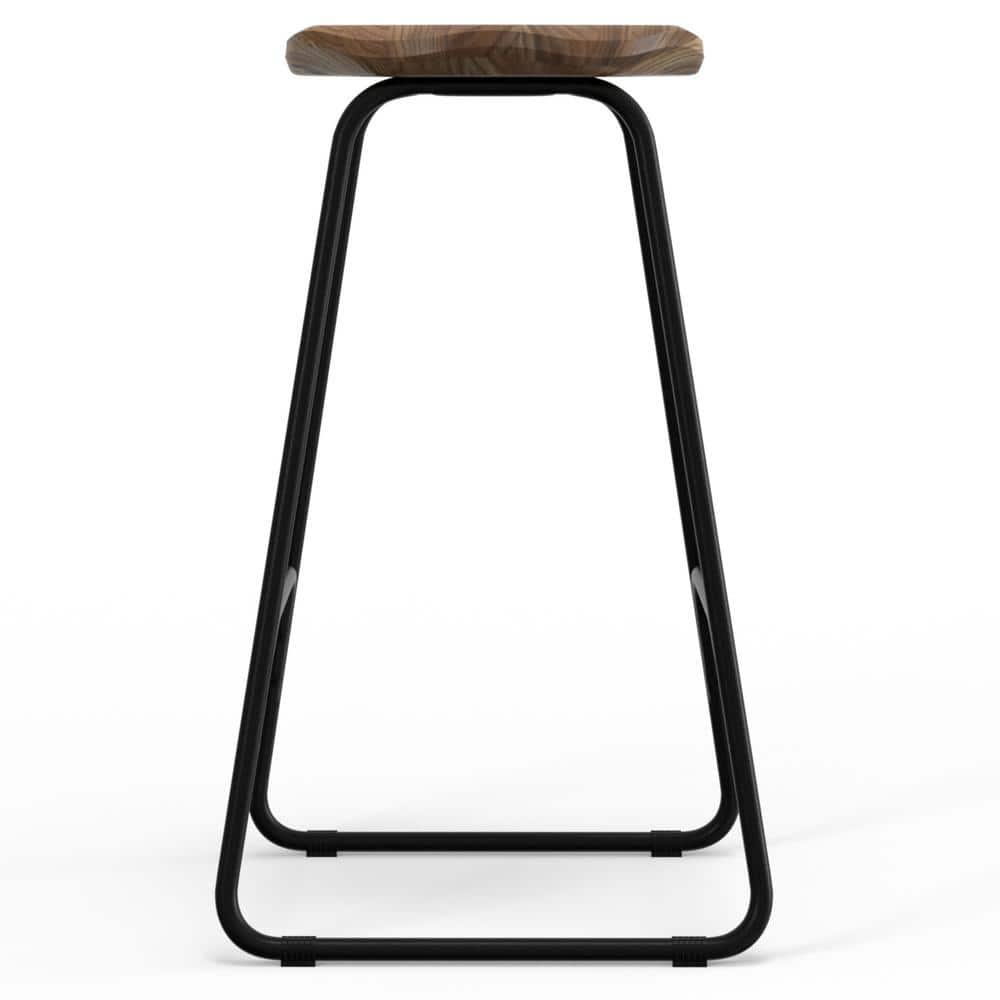 Rustic Farmhouse Black Metal & Wood Saddle Counter Stool