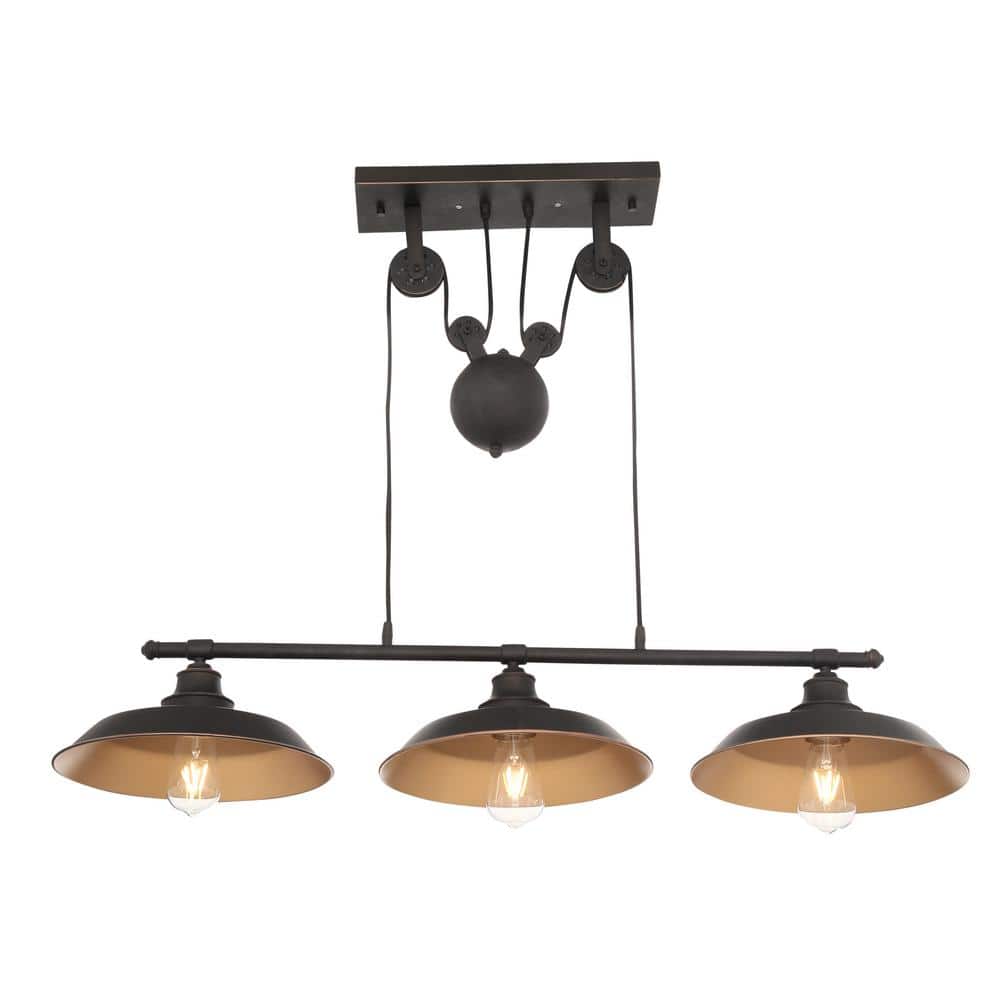 Vintage Farmhouse 59'' Oil Rubbed Bronze Island Pendant with Pulley System