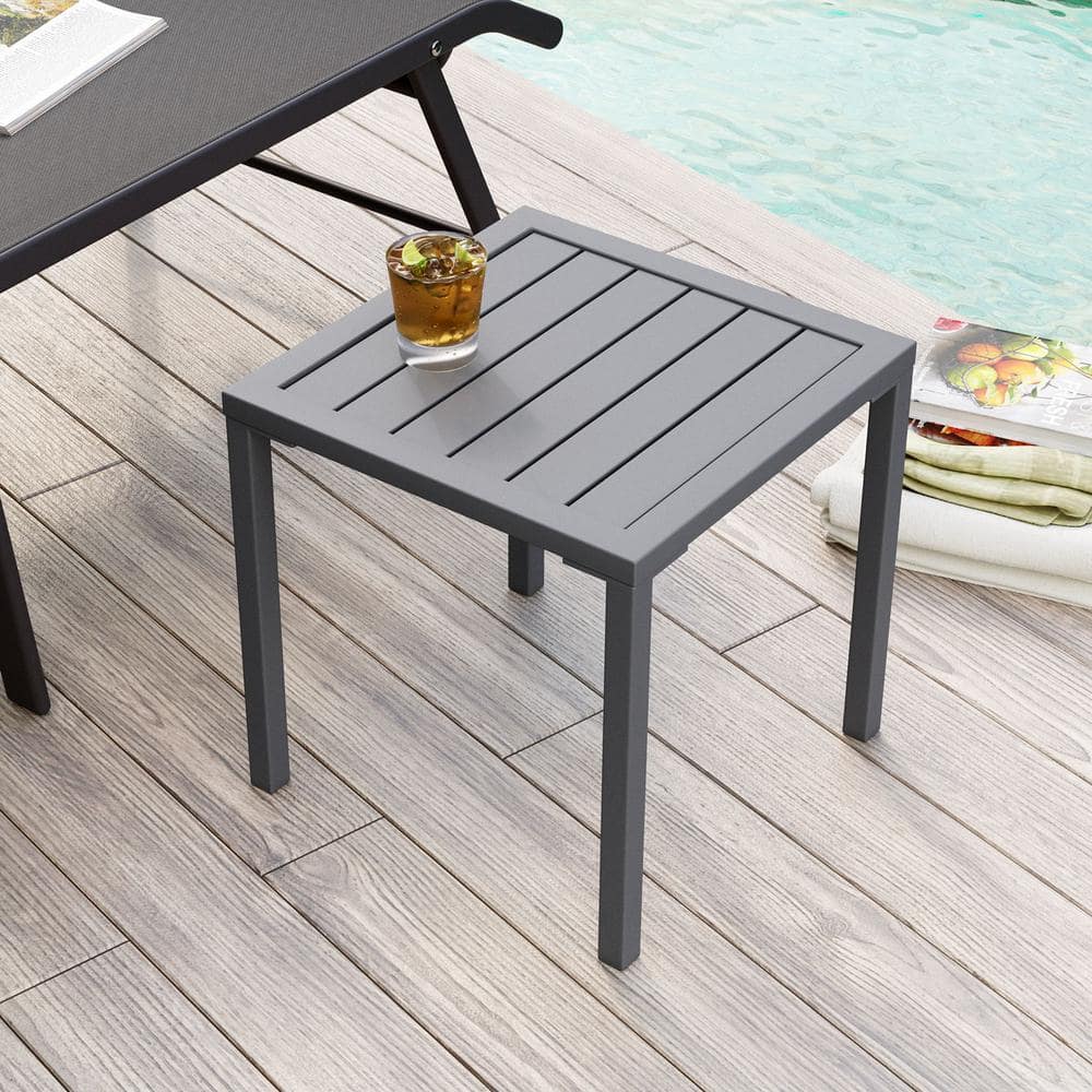 Light Gray Aluminum Outdoor Square Side Table 15.83"