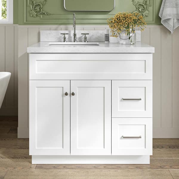ARIEL Hamlet 37 in. W x 22 in. D x 36 in. H Bath Vanity in White with Carrara Marble Vanity Top