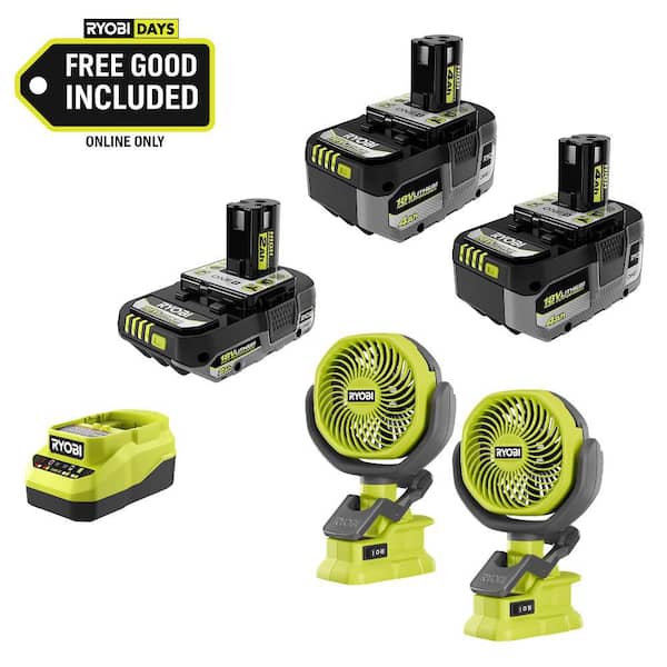 ONE+ 18V HIGH PERFORMANCE Kit w/ (2) 4.0 Ah Batteries, 2.0 Ah Battery, Charger, & FREE ONE+ Cordless Clamp Fan (2-Pack)