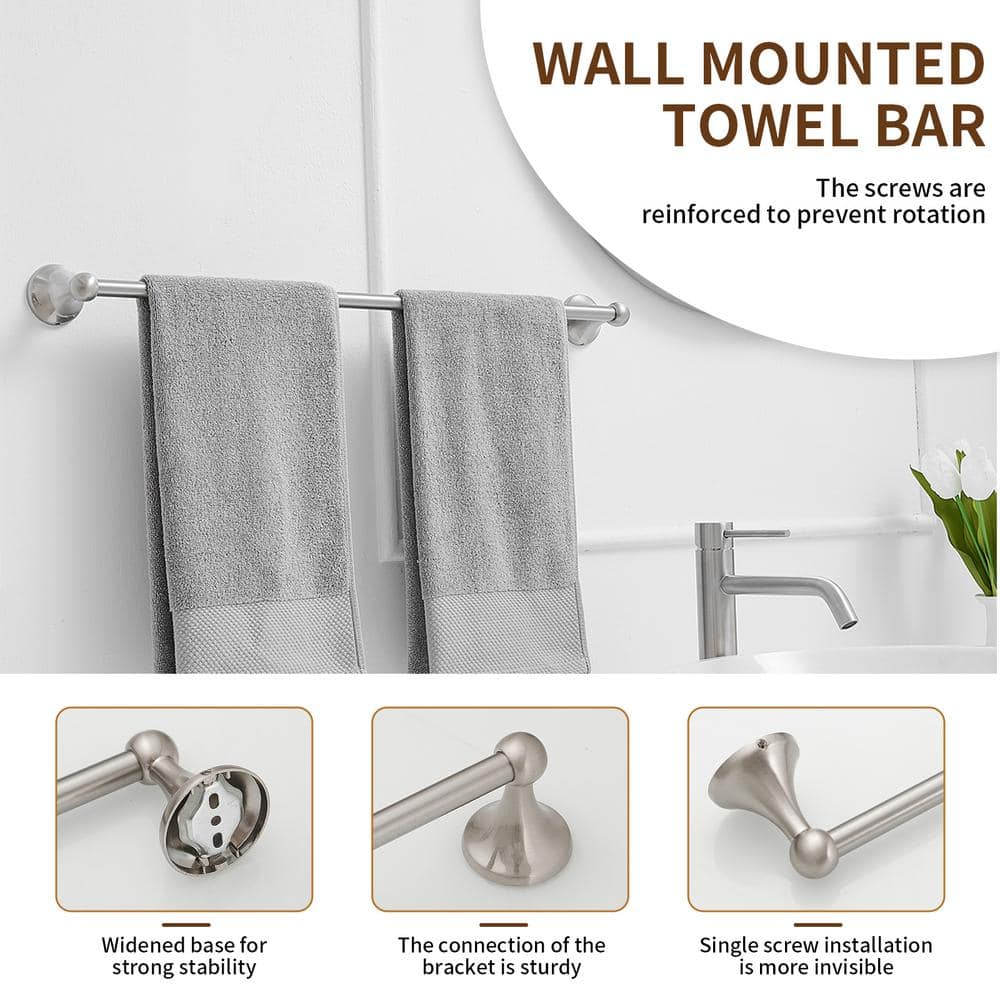 Brushed Nickel 24-Inch Wall Mounted Towel Bar