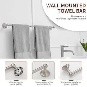 Traditional 24 in. Wall Mounted Bathroom Accessories Towel Bar Space Saving and Easy to Install in Brushed Nickel