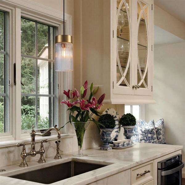 LLHZSY Miraletto 1-Light Brass Cylinder Kitchen Island Pendant