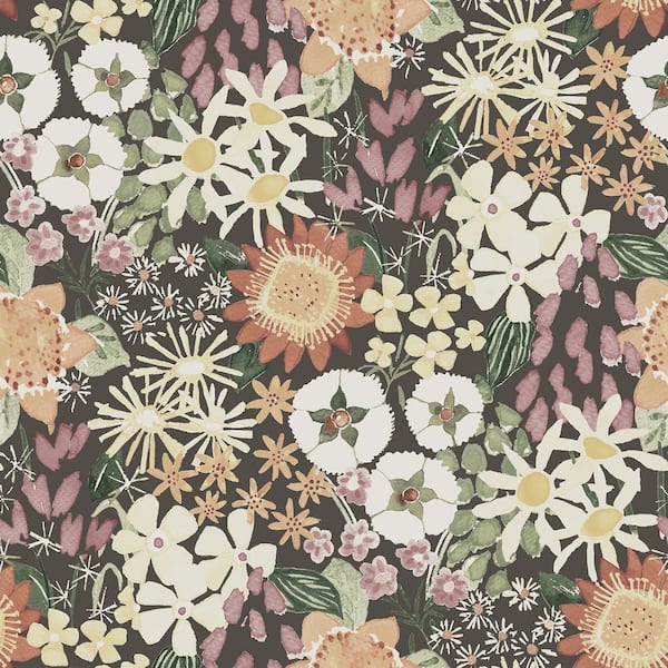 A-Street Prints Karina Rasberry Wildflower Garden Paper Glossy Non-Pasted Wallpaper Roll