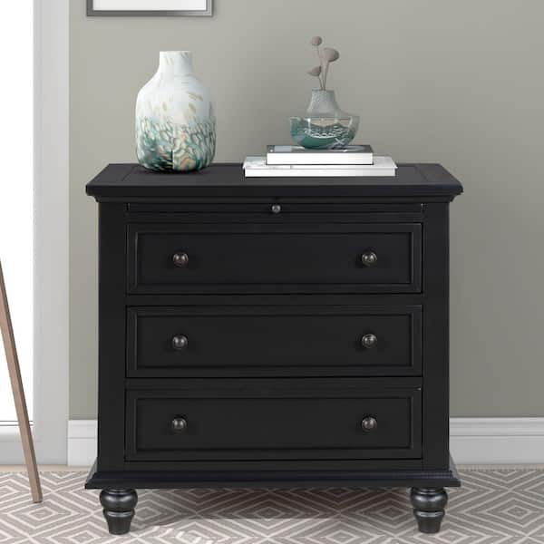 Polibi 28 in. W Black Rectangle 3-Drawer Storage Wood End Table with Pull out Tray