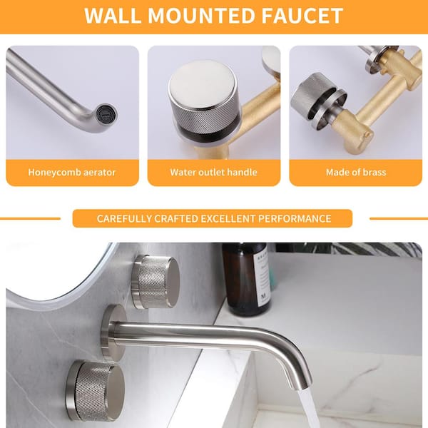 2-Handle Wall Mounted Bathroom Faucet Roman Tub Faucet in. Brushed Nickel