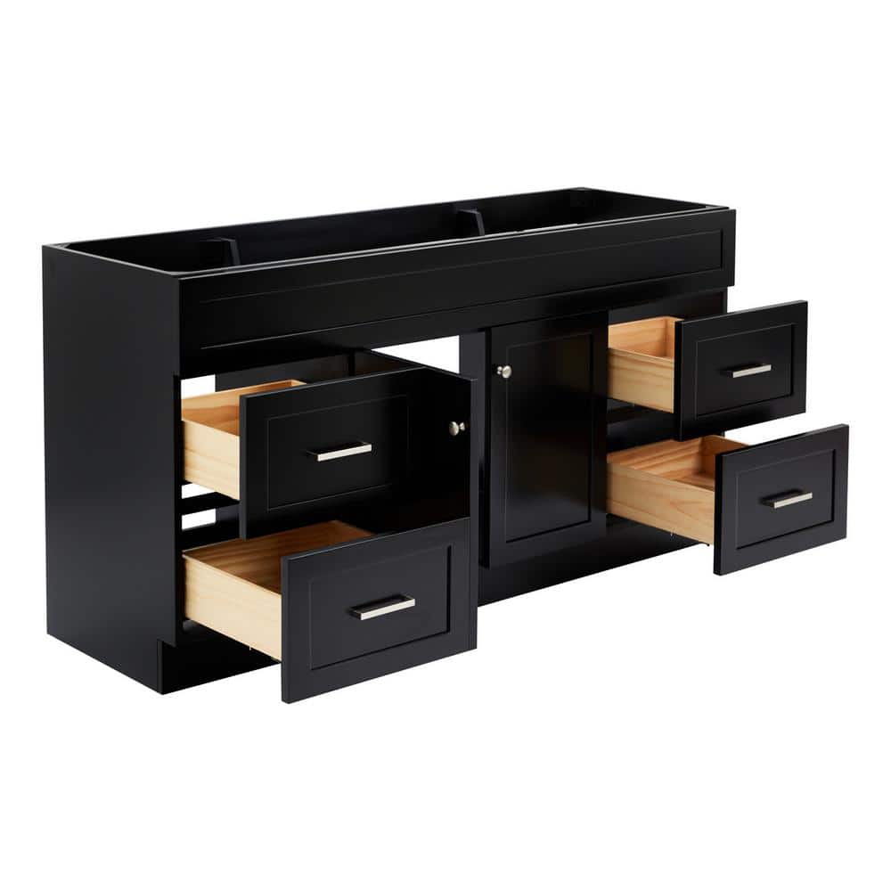 Hamlet Black 66" Freestanding Single Vanity Cabinet with Nickel Hardware