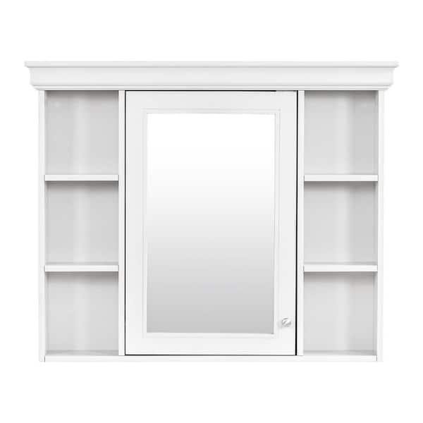 35.5 in. W x 28.74 in. H White Rectangular Wood Medicine Cabinet with Mirror, 6-Open Shelves
