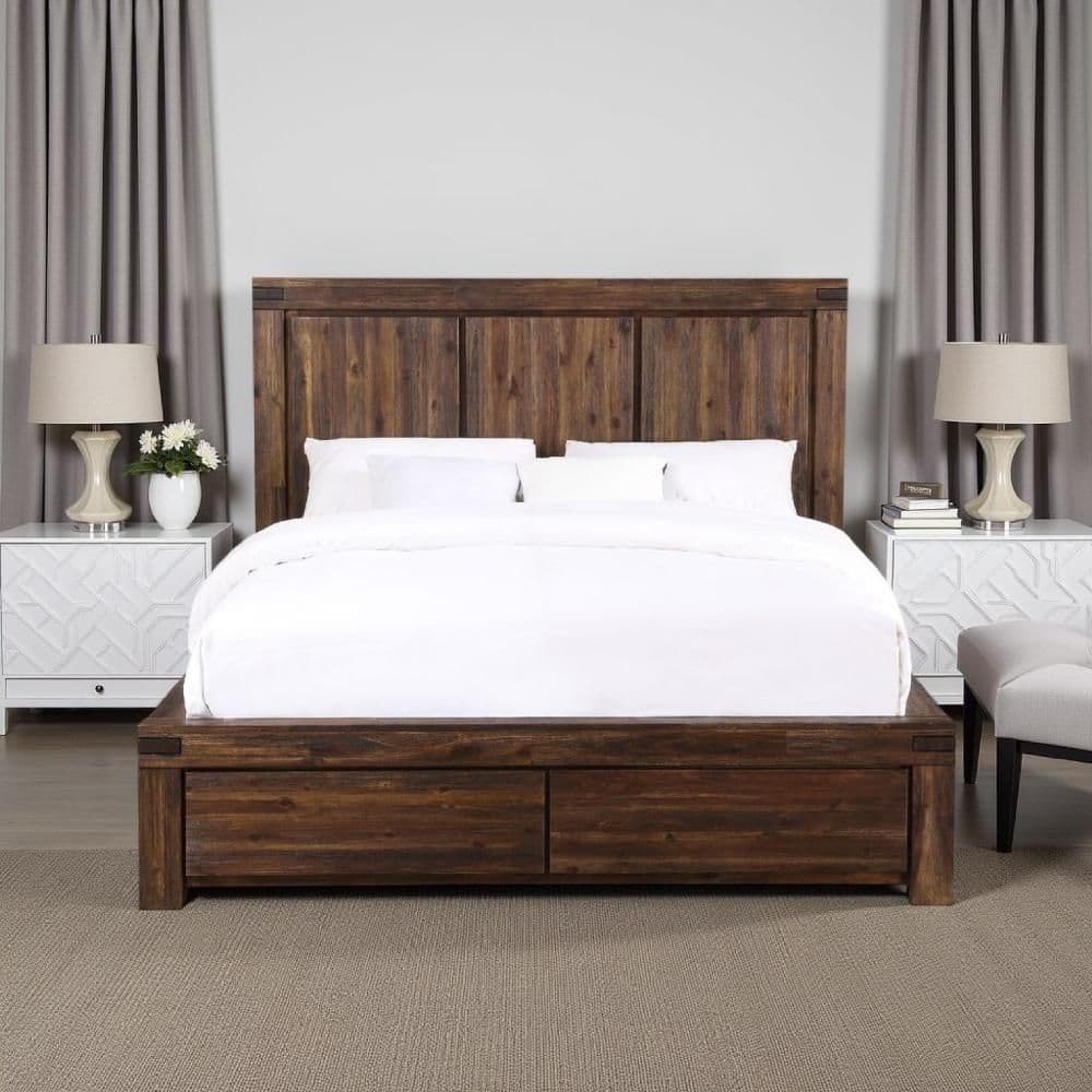 Pim Brown Wood Frame Queen Size Platform Bed with 2-Drawers price history on PriceWatchPro