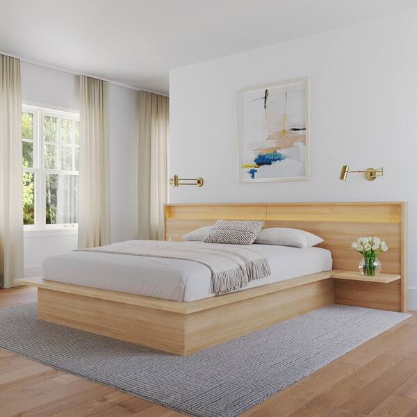 Nexera Monroe Beige Oak Frame Queen Size Platform Bed with
