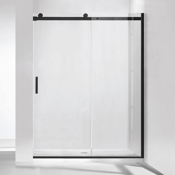 ROSWELL Rovigo 60 in. W x 76 in. H Sliding Frameless Shower Door/Enclosure in Matt Black with Clear Tempered Glass