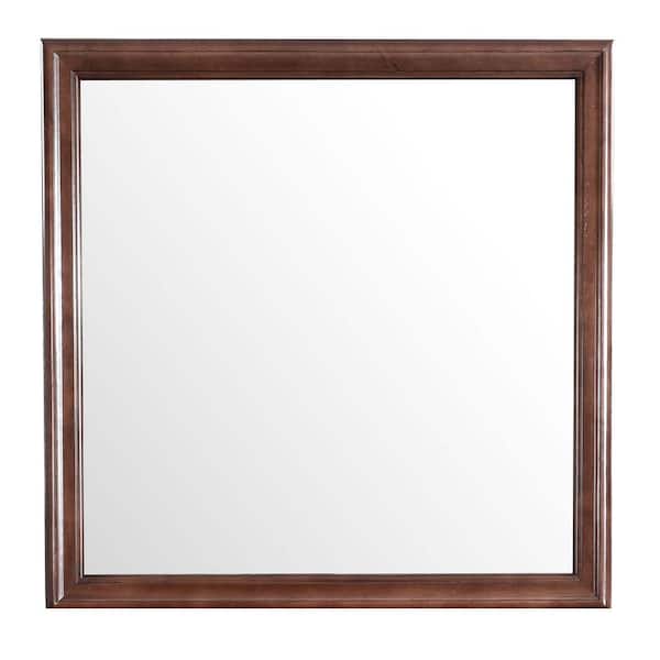 Unbranded 38 in. W x 38 in. H Square Wood Framed Cappuccino Mirror Makeup Mirror for Bedroom, Horizontal/Vertical