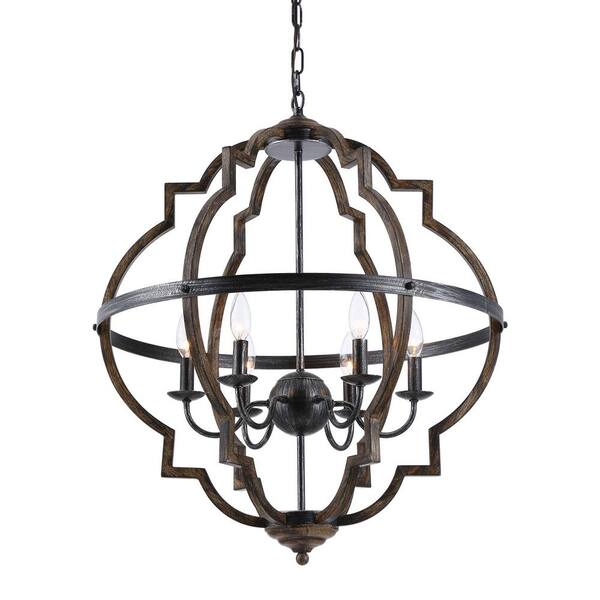 Flint Garden Industrial 6-Light Distressed Black Metal Chandelier Globe ...