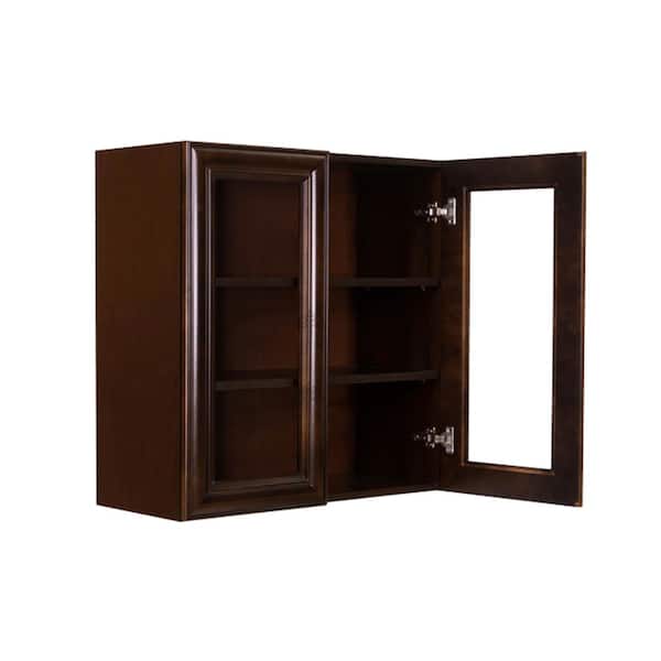 LIFEART CABINETRY Edinburgh Espresso Plywood Glass Door Stock Assembled Wall Kitchen Cabinet (36 in. W x 42 in. H x 12 in. D)