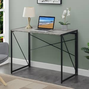 Xtra 39.5 in. Rectangle Faux Birch and Black Particle Board Writing Desk with Folding Frame