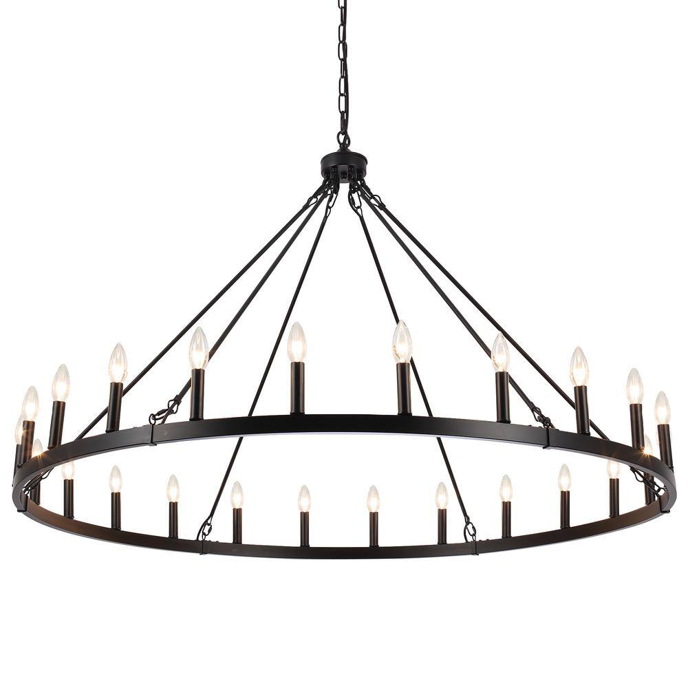 LWYTJO Yeraldine 24-Light Black Farmhouse Lagre Wagon Wheel Chandelier ...