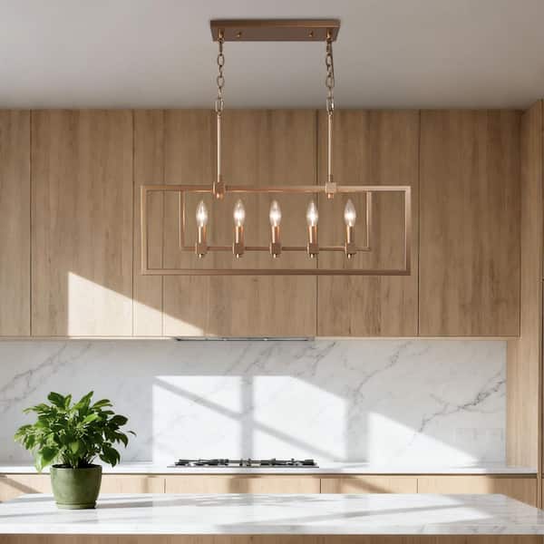 Uolfin 28 in. 5-light Modern Transitional Gold Kitchen Island Chandelier, Candlestick Dining Room Pendant Light