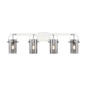 Pilaster II Cylinder 34.88 in. 4-Light Polished Chrome Vanity Light with Glass Shade