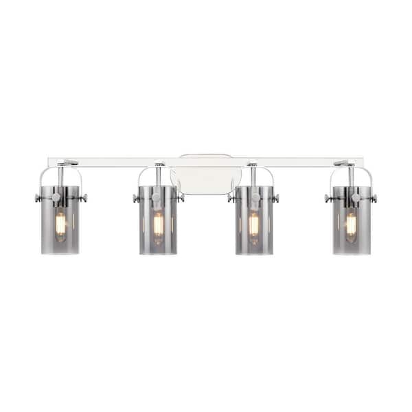 Innovations Pilaster II Cylinder 34.88 in. 4-Light Polished Chrome Vanity Light with Glass Shade