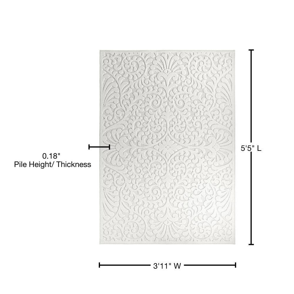 Natural Floral Rectangular Synthetic Indoor/Outdoor Rug