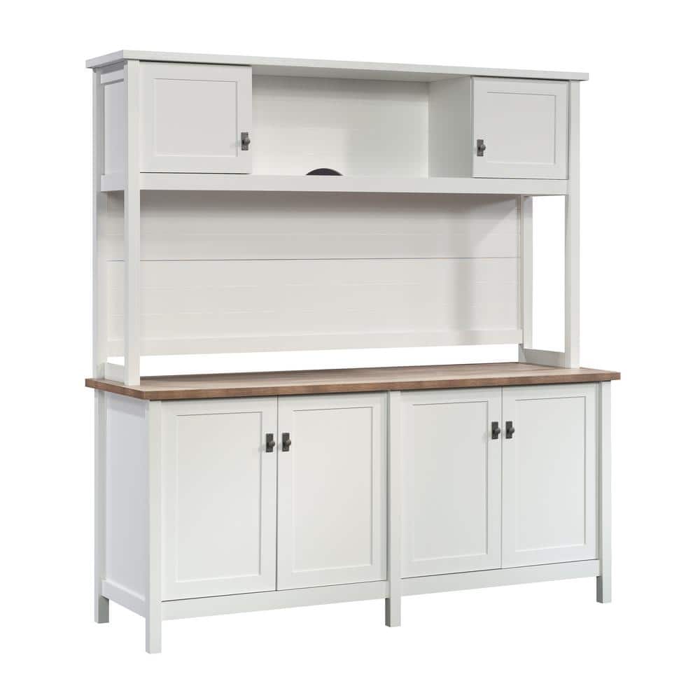 White and Oak Engineered Wood Credenza with Hutch