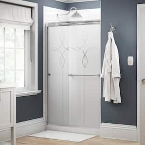 Traditional 47-3/8 in. x 70 in. Semi-Frameless Sliding Shower Door in Chrome with 1/4 in. Tempered Tranquility Glass