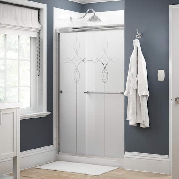 Delta Traditional 47-3/8 in. x 70 in. Semi-Frameless Sliding Shower Door in Chrome with 1/4 in. Tempered Tranquility Glass