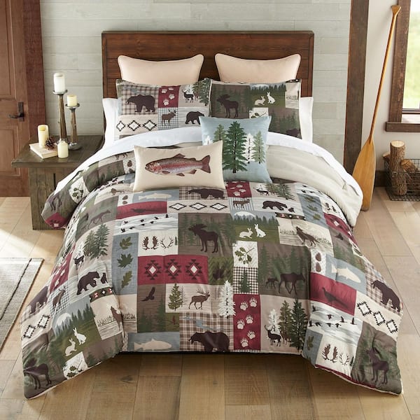 Montana Forest 3-Piece Red and Cream Polyester Queen Comforter Set