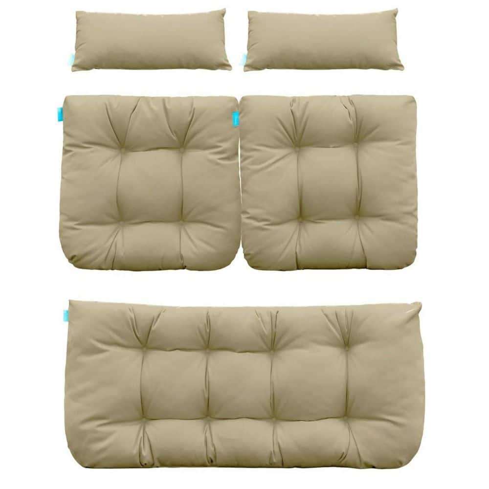 44 x 19 in. 5-Piece Set Outdoor Wicker Loveseat Seat Cushions Beige