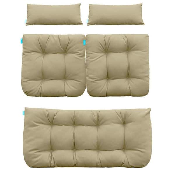 Unbranded 44 x 19 in. 5-Piece Set Outdoor Wicker Loveseat Seat Cushions Beige