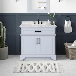 Cherrydale 36 in. W x 22 in. D x 34.5 in. H Single Sink Bath Vanity in Light Blue with White Engineered Marble Top