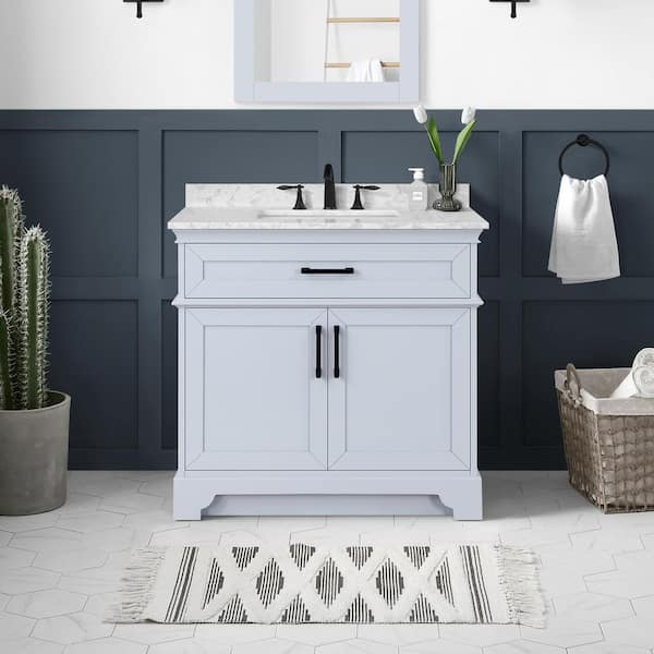 Home Decorators Collection Cherrydale 36 in. Single Sink Light Blue Bath Vanity with White Engineered Marble Top (Assembled)