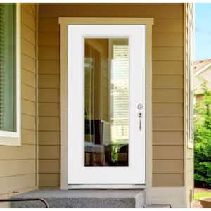 32 in. x 80 in. Legacy Full Lite Clear Glass Left Hand Inswing White Primed Fiberglass Prehung Front Door