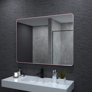 48 in. W x 36 in. H Rectangular Framed Wall Bathroom Vanity Mirror in Rose Gold